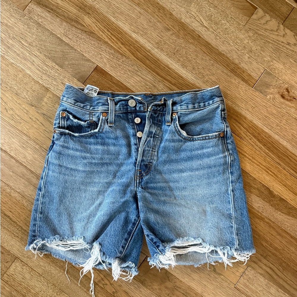 Levi's Light Blue Distressed Jean Shorts - Picture 4 of 9